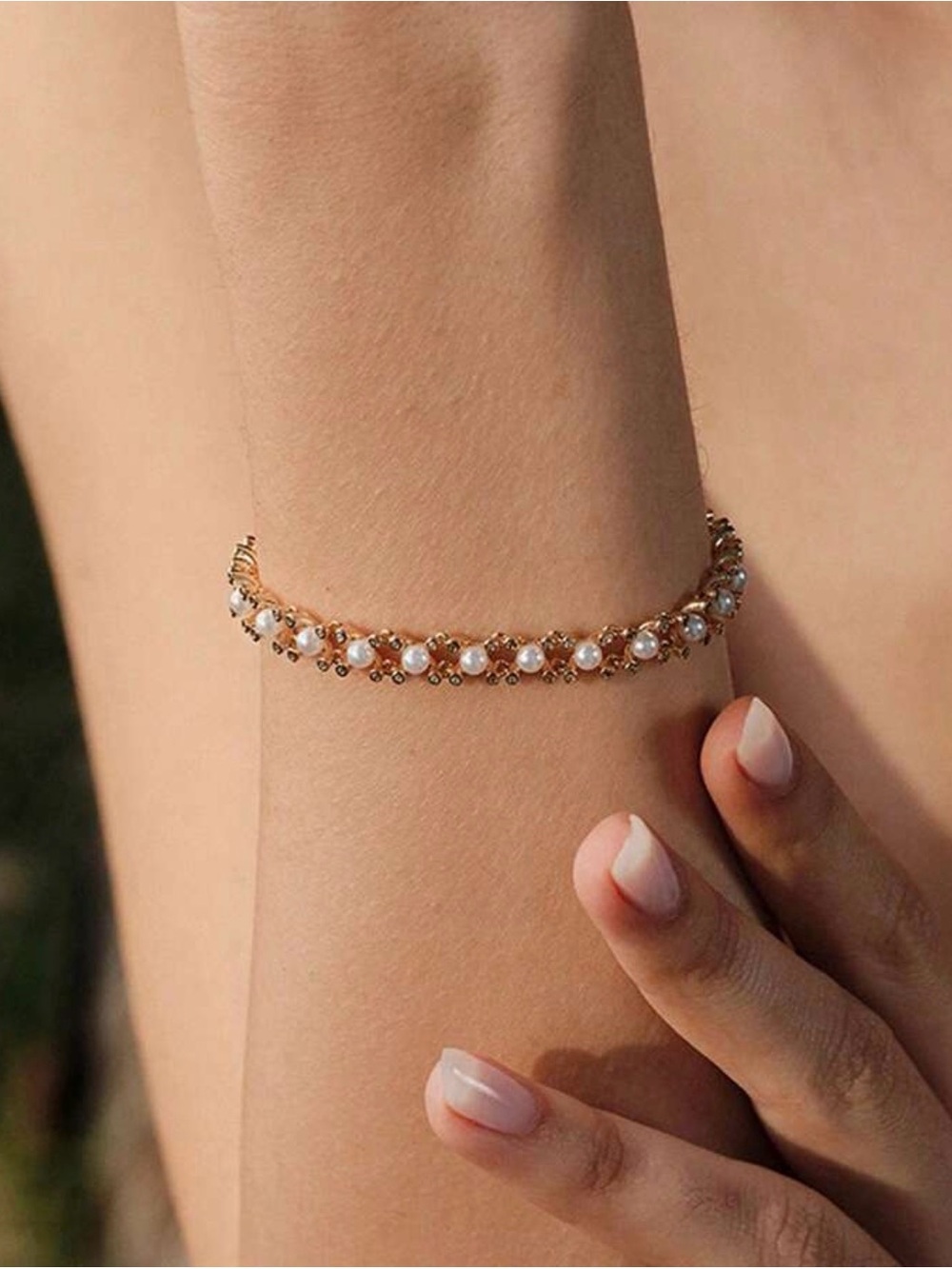 Gold Pearl Chain Bracelet for Women